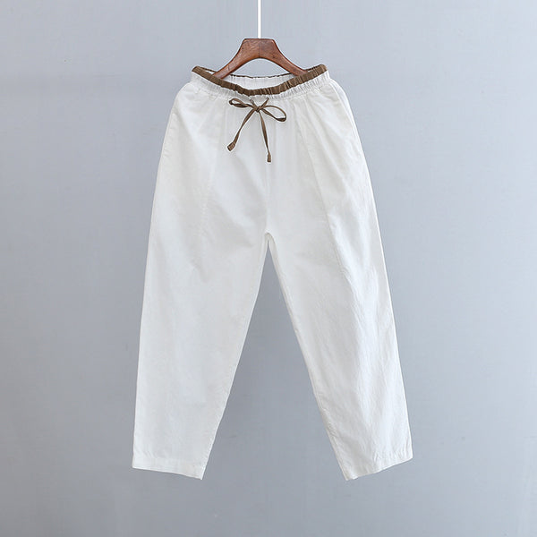 2022 Summer NEW! Women Retro Style Linen and Cotton Waist Belt Cropped Pegged Pants