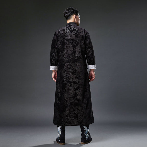 2021 Winter NEW! Men Classic Chinese Style Linen Long Sleeve Dragon Printed KungFu Cheongsam