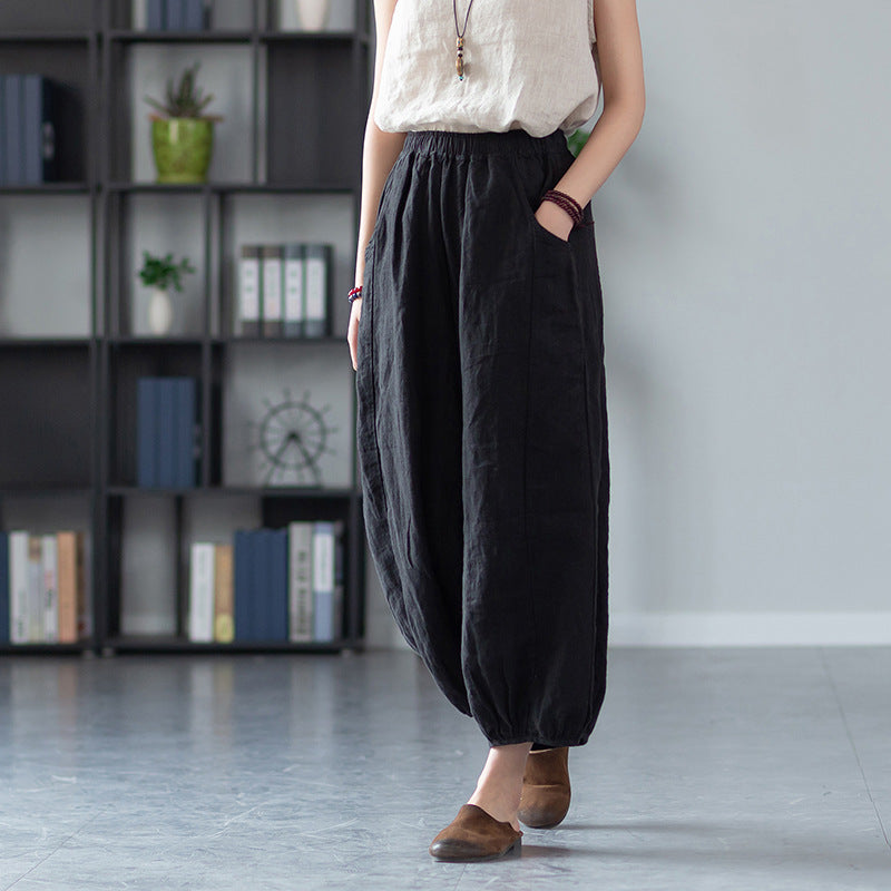 Summer NEW! Women Retro Style Linen and Cotton Harem Cropped Pants