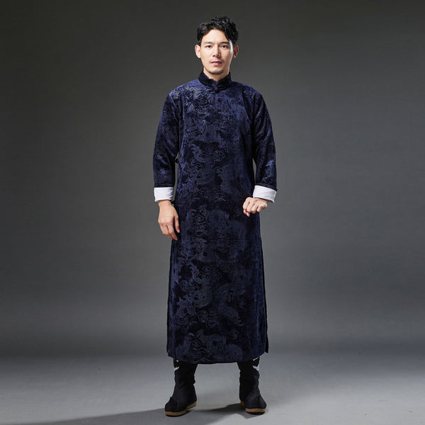 2021 Winter NEW! Men Classic Chinese Style Linen Long Sleeve Dragon Printed KungFu Cheongsam