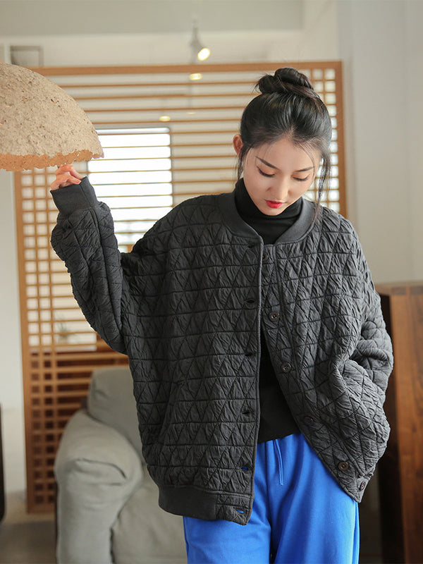 2021 Winter NEW! Women Round Collar Modern Grid Quilted Long-sleeved Thin Jacket