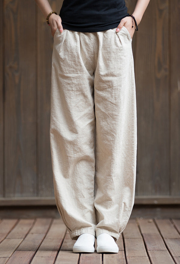 2022 Summer NEW! Women Sport Style Lantern Leisure Sand Washed Linen and cotton Pants