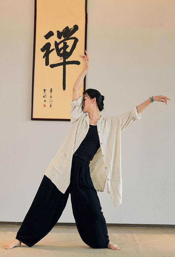 2022 Summer NEW! Women Lantern Style Sand Washed Linen and Cotton Loose KungFu Pants