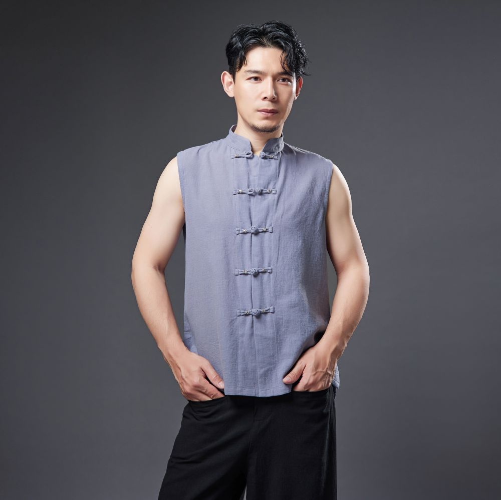 Summer NEW! Men Ethnic Style Linen and Cotton Middle Buckle Vest