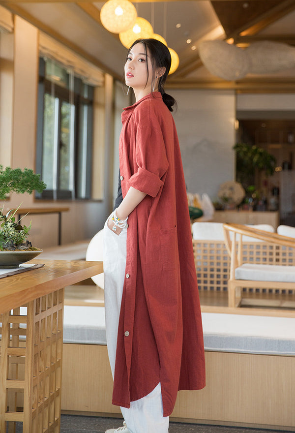 2022 Summer NEW! Women Linen and Cotton Loose Causal Style Cardigan Thin Long Coat