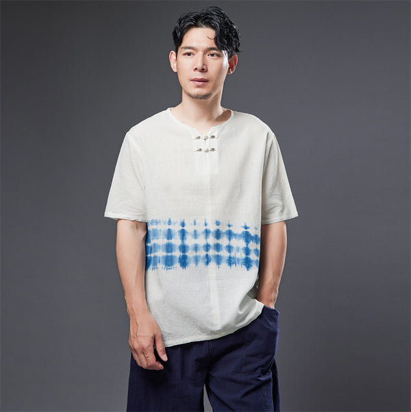 2022 Summer NEW! Men Natural Dyed Linen and Cotton Round Necked Short Sleeve T-Shirts
