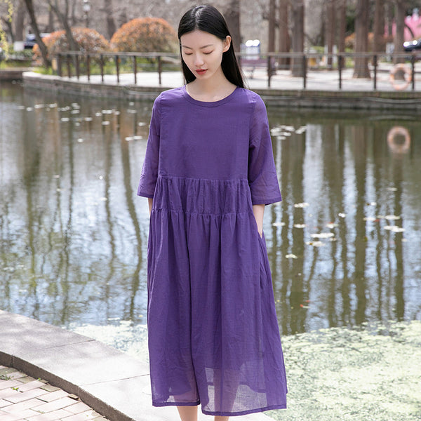 Women Simple Loose Comfortable Linen and Cotton Slip Dress