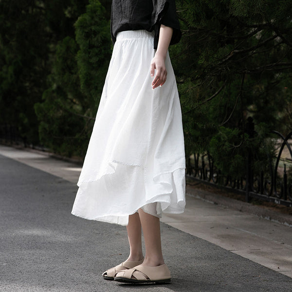 2022 Summer NEW! Women Linen and Cotton Loose Layered Skirt