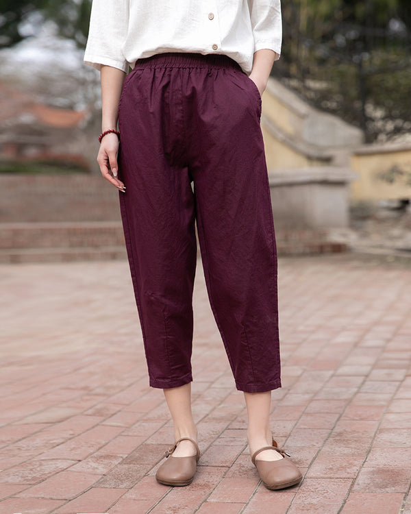 2022 Summer NEW! Women Simple Causal Lantern Style Linen and Cotton Pegged Pants