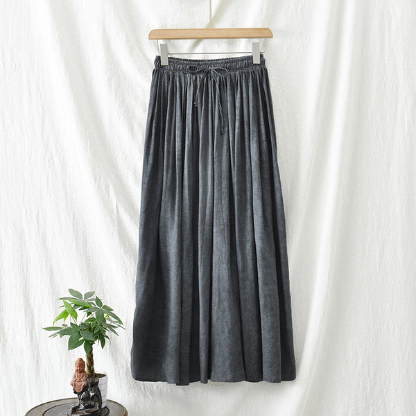 Women Simple Linen and Cotton Loose Accordion Skirt