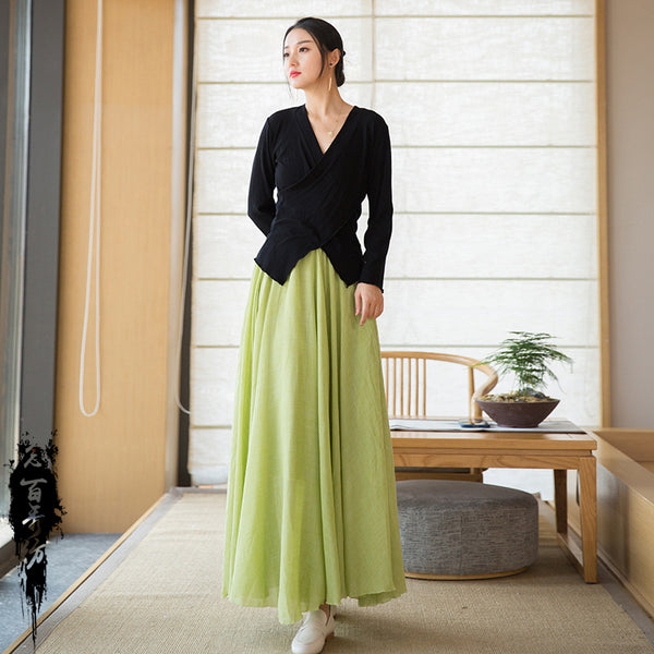 2022 Summer NEW! Women Causal Style Lantern Leisure Linen and Cotton Maxi Skirt