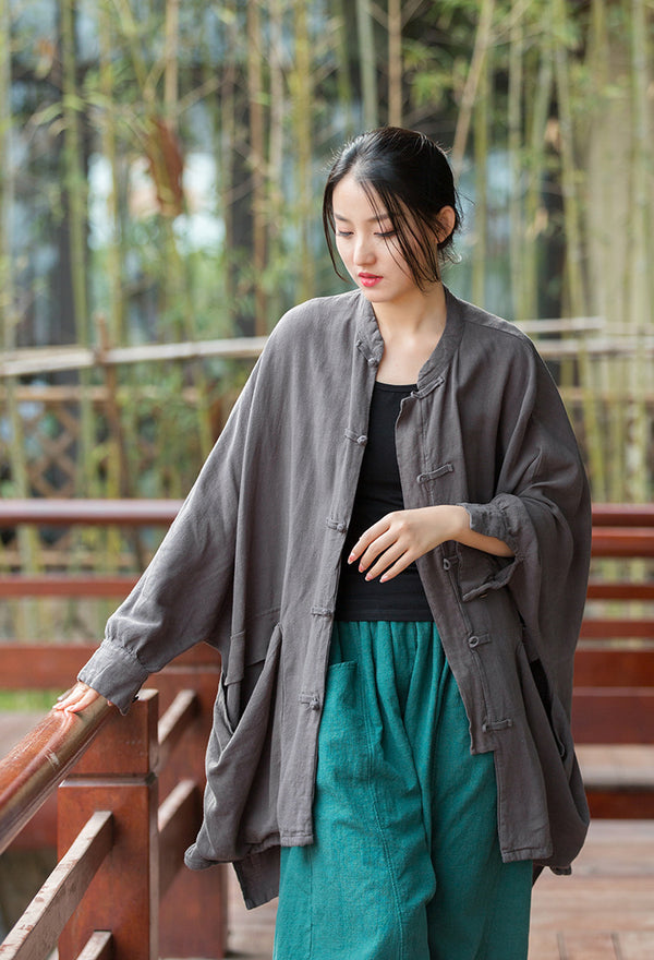 2022 Summer NEW! Women Linen and Cotton Loose Thin Chinese Style Long Jacket