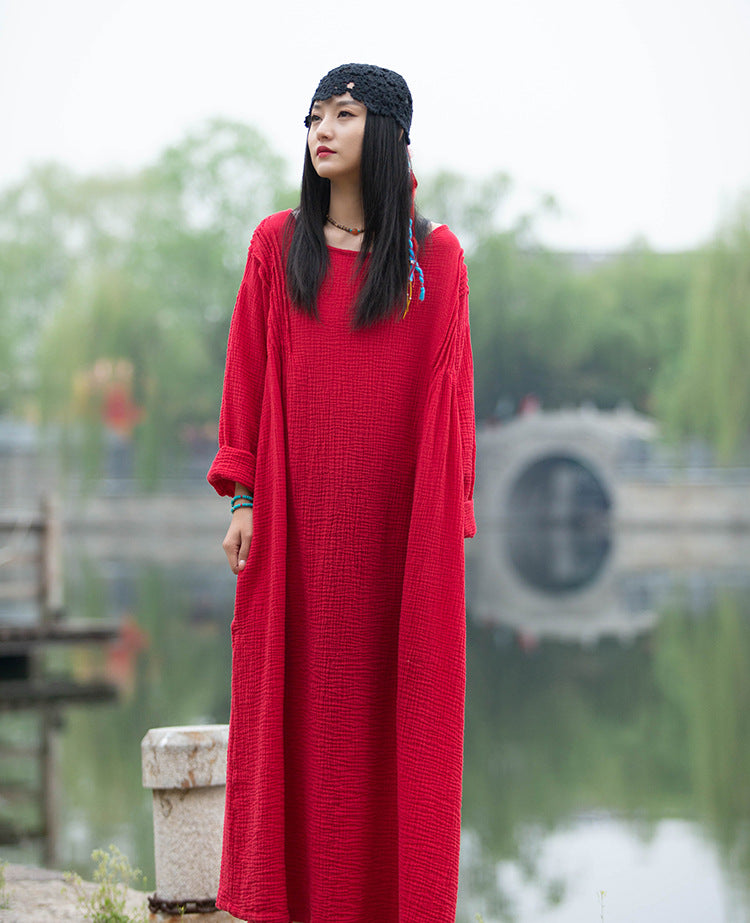 Copy of 2021 SUMMER NEW! Women Extra Large Wrinkled Linen and Cotton Long Sleeve Dress