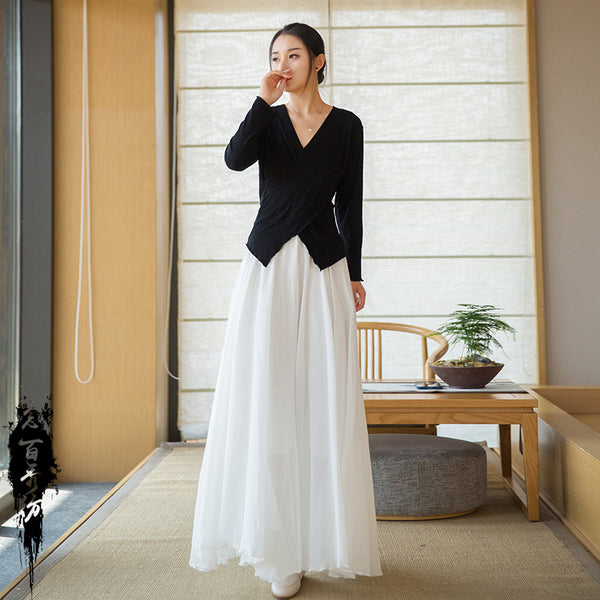 2022 Summer NEW! Women Causal Style Lantern Leisure Linen and Cotton Maxi Skirt