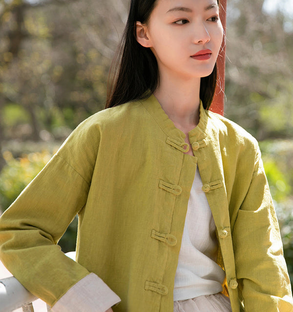 Women Zen Style Linen and Cotton Long Sleeves Thin Jacket