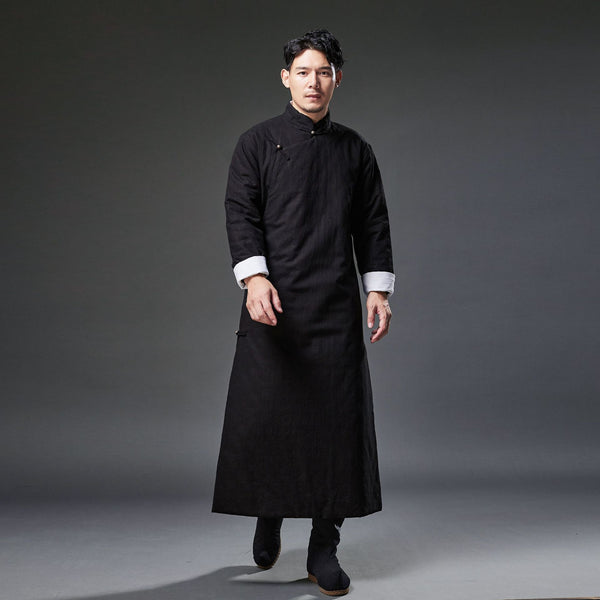 2021 Winter NEW! Men Classic Asian Style Linen Long Sleeve Quilted Cheongsam