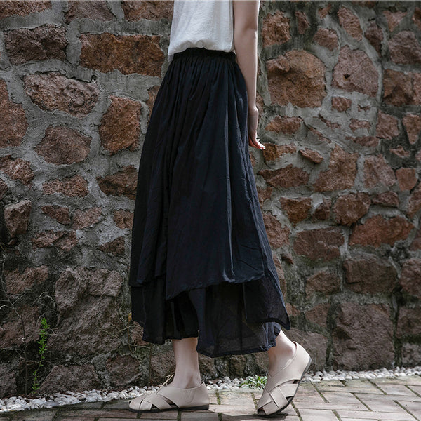 2022 Summer NEW! Women Linen and Cotton Loose Layered Skirt