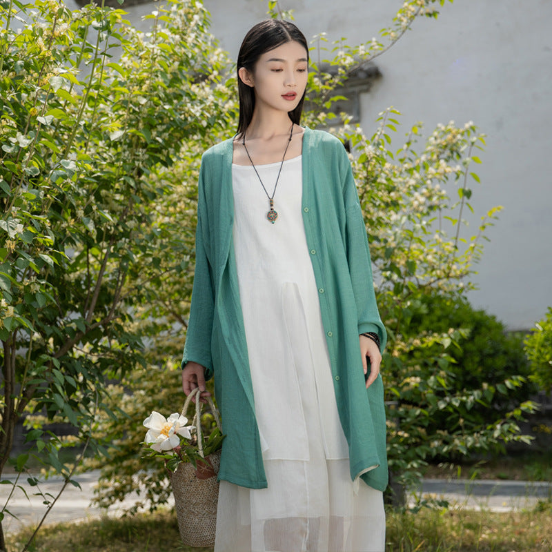 Summer NEW! Women Causal Style Linen and Cotton Long Light Cardigan