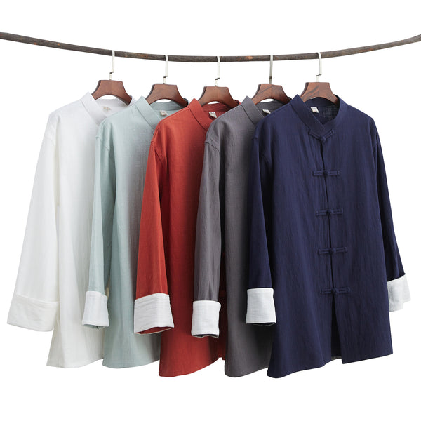 2022 Summer NEW! Men Zen Style Linen and Cotton Long Sleeve Middle Buckle Thin Jacket