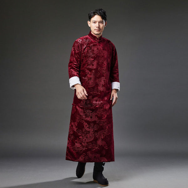 2021 Winter NEW! Men Classic Chinese Style Linen Long Sleeve Dragon Printed KungFu Cheongsam