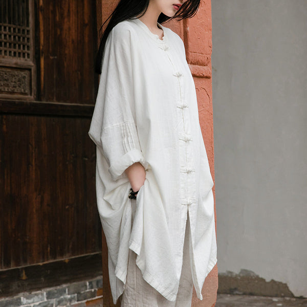 Women Zen Style Linen and Cotton Long Sleeves Thin Tunic Jacket