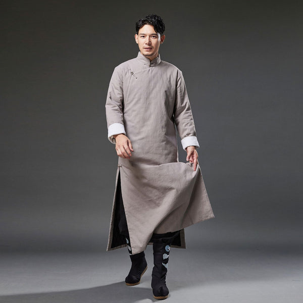 2021 Winter NEW! Men Classic Asian Style Linen Long Sleeve Quilted Cheongsam