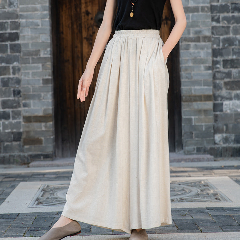 Summer NEW! Women Loose Style Sand Washed Linen and Cotton Wide Legs Pants