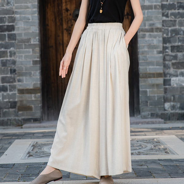 2022 Summer NEW! Women Loose Style Sand Washed Linen and Cotton Wide Legs Pants