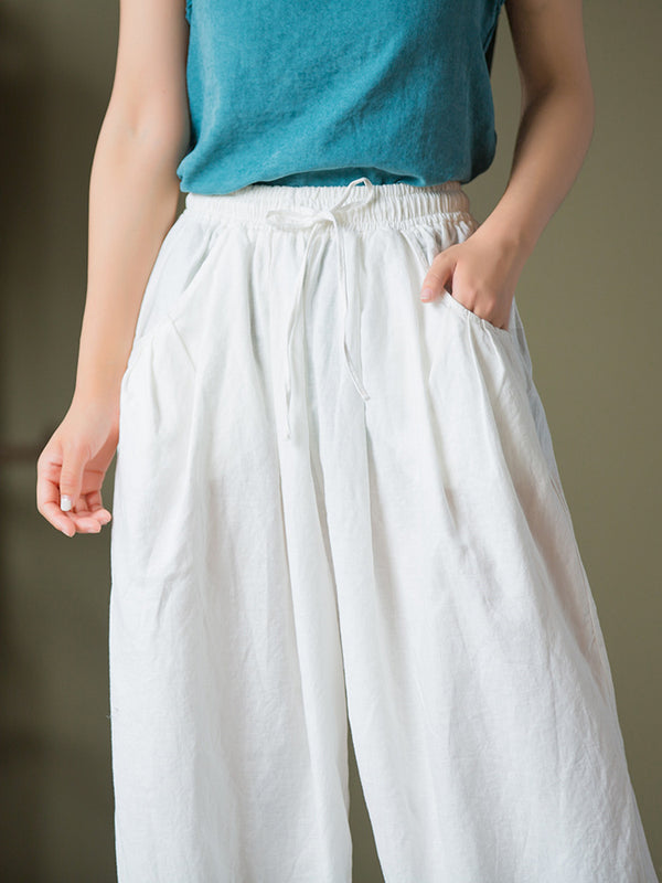 2021 Autumn NEW! Women Lantern Style Linen and Cotton Causal with Waist Belt Loose Cropped Pants