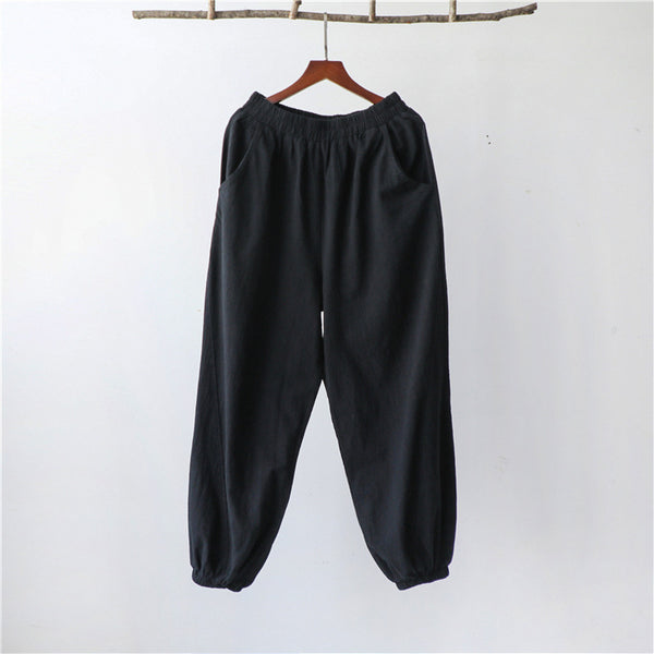 Women Retro Causal Lantern Style Linen and Cotton Patchwork Pants