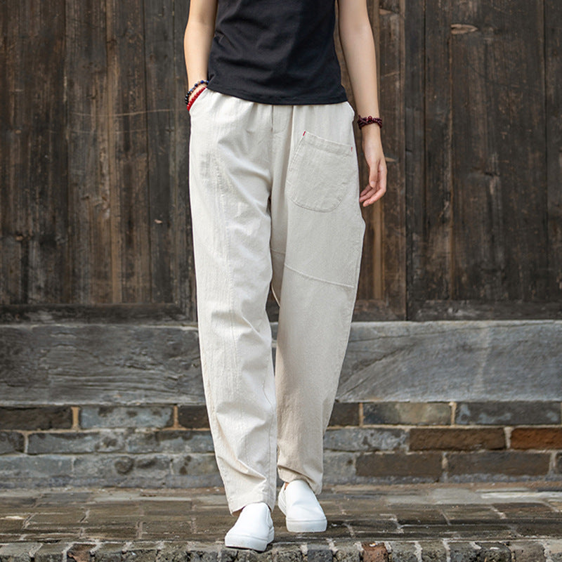 Autumn NEW! Women Modern Causal Style Special Front Pocket Linen and Cotton Pants