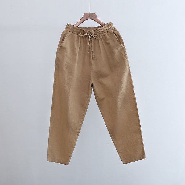 2022 Summer NEW! Women Causal Style Linen and Cotton Waist Belt Cropped Pegged Pants