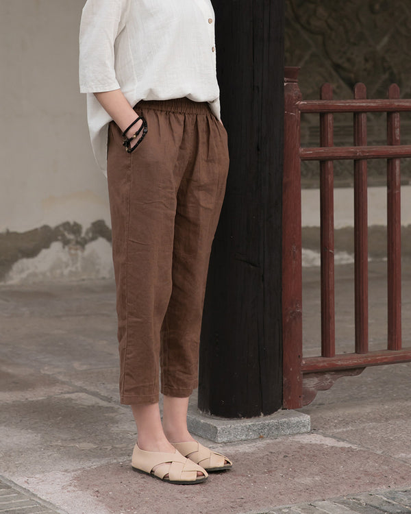 2022 Summer NEW! Women Simple Causal Lantern Style Linen and Cotton Pegged Pants