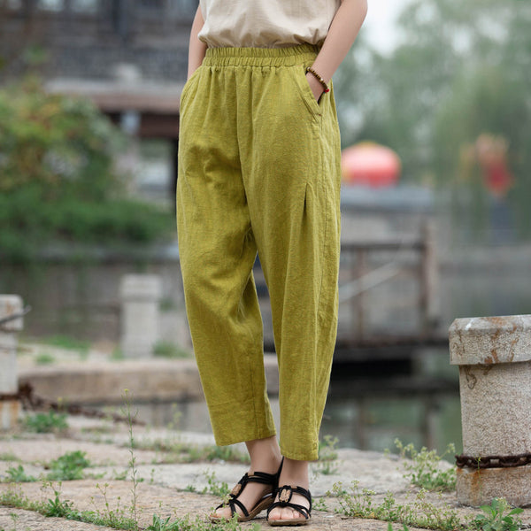Women Linen and Cotton Causal Loose Cropped Capris