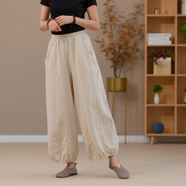 2022 Summer NEW! Women Retro Style Linen and Cotton Harem Cropped Pants