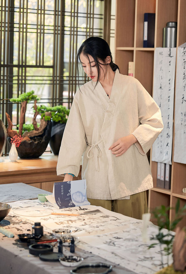 2022 Summer NEW! Women Linen and Cotton Loose Thin Zen Style Short Jacket