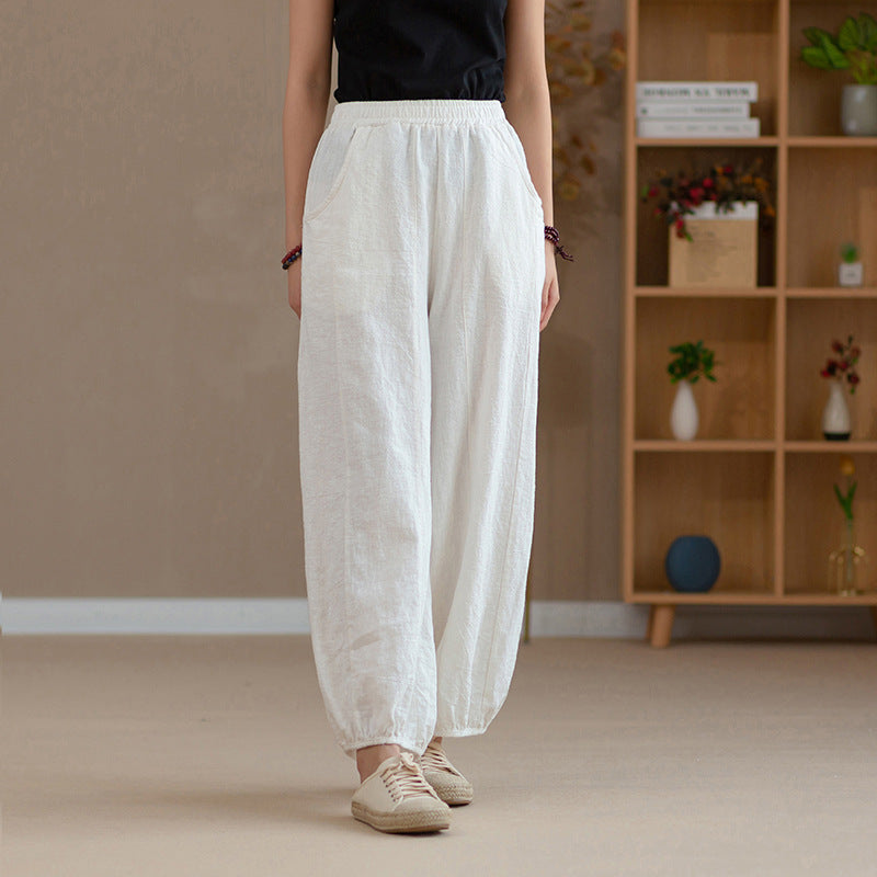 Summer NEW! Women Retro Style Linen and Cotton Harem Cropped Pants