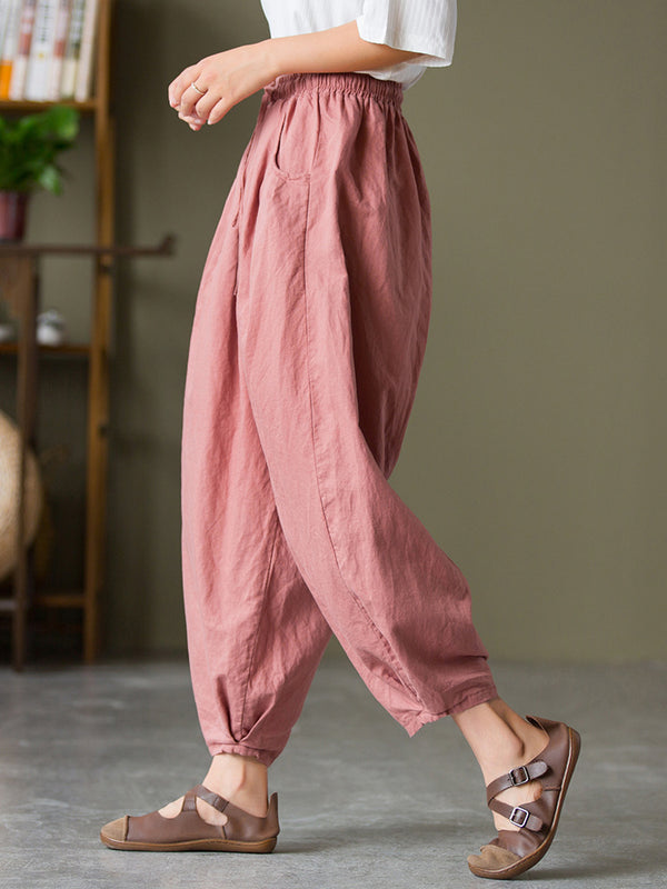 2021 Autumn NEW! Women Lantern Style Linen and Cotton Causal with Waist Belt Loose Cropped Pants