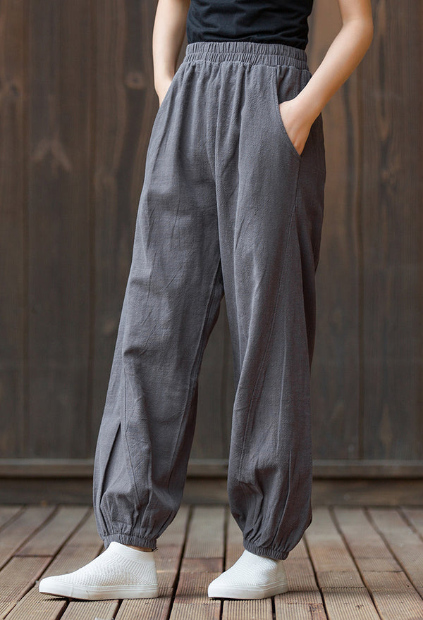 2022 Summer NEW! Women Sporty Style Lantern Leisure Sand Washed Linen and Cotton Pants