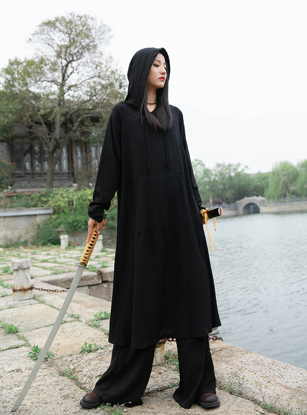 Women Assassin Style Linen and Cotton Long Sleeves Thin Tunic Dress