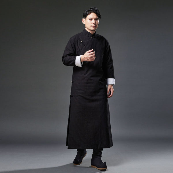 2021 Winter NEW! Men Classic Asian Style Linen Long Sleeve Quilted Cheongsam