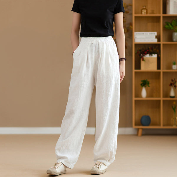 2022 Summer NEW! Women Simple Causal Lantern Style Sand Washed Linen and Cotton Pants