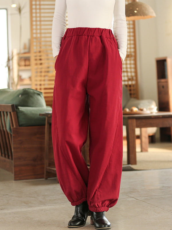 2021 Winter NEW! Women Sand-Washed Linen and Cotton Loose Lantern Quilted Pants