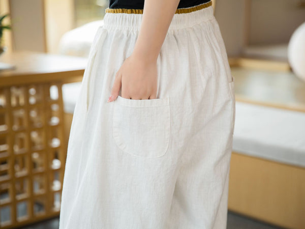 2022 Summer NEW! Women Simple Style Linen and Cotton Cropped Pants