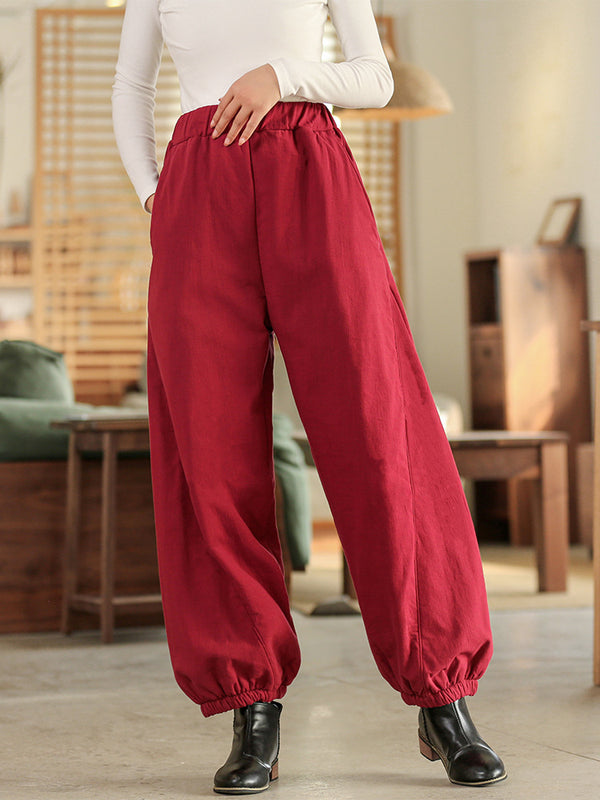 2021 Winter NEW! Women Sand-Washed Linen and Cotton Loose Lantern Quilted Pants