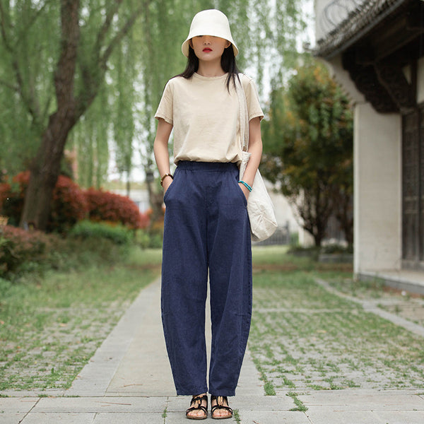 Women Lantern Style Linen and Cotton Causal Loose Pants