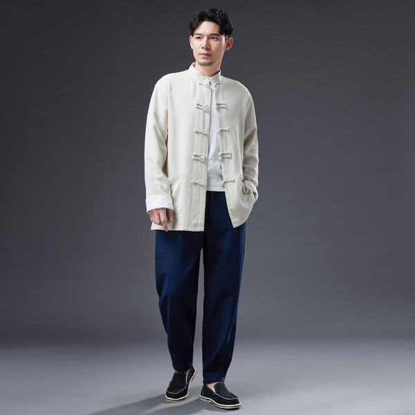 2022 Summer NEW! Men Asian Style Linen and Cotton Long Sleeve Cardigan Thin Jacket