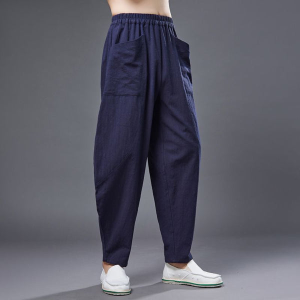2022 Summer NEW! Men Causal Style Linen and Cotton Big Pockets Small Leg Pants
