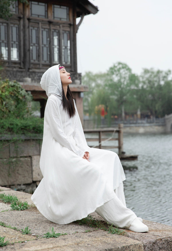 Women Assassin Style Linen and Cotton Long Sleeves Thin Tunic Dress