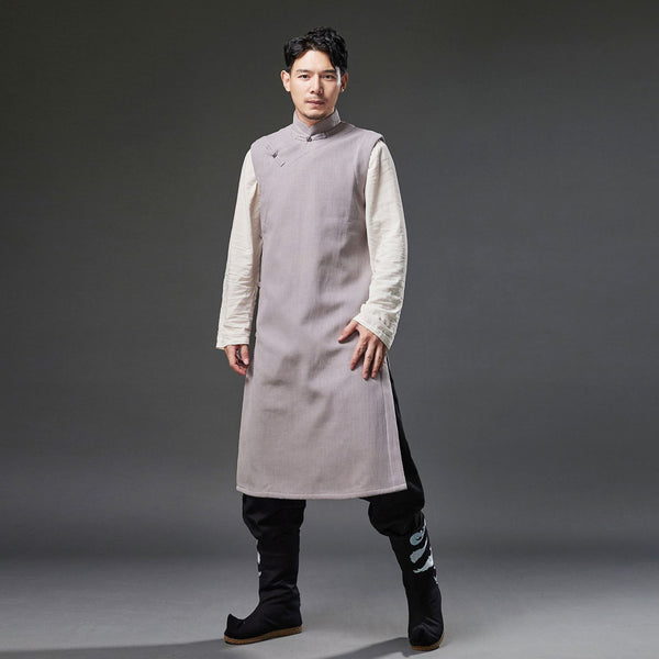 2021 Autumn NEW! Men Retro Chinese Style Linen and Cotton Tunic Type Vest (Inner with Velvet)